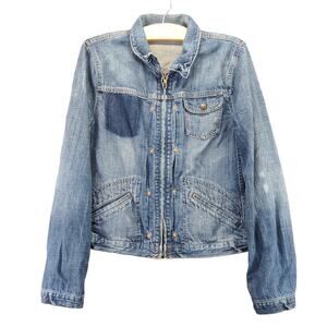 J. Crew Denim Jacket Size M Blue Denim Full Zip Front Pockets 100% Cotton